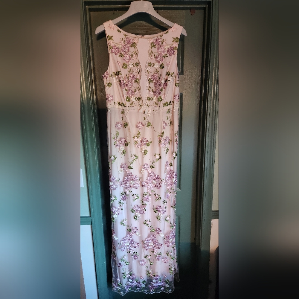 Adrianna Papell blush pink floral maxi formal dress Sz14